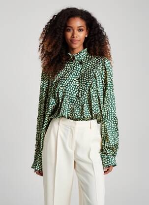 Blouse poignets boutonnés avec fente manches longues vert CHARLIE JOE femme