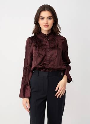 Blouse poignets boutonnés avec fente manches longues marron CHARLIE JOE femme