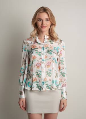 Chemisier imprimé fleurs manches longues blanc CHARLIE JOE femme