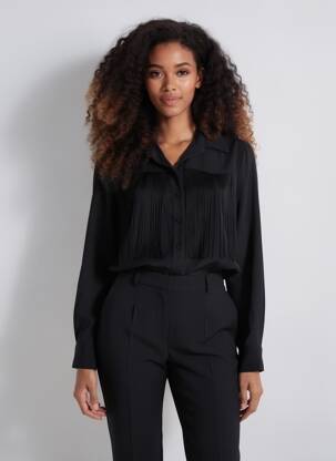 Chemisier tissage crêpe manches longues noir SOUVENIR femme