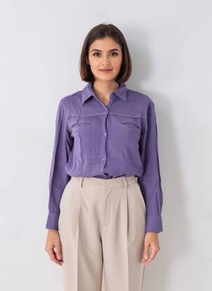 Chemisier coupe cintrée manches longues violet CHARLIE JOE femme