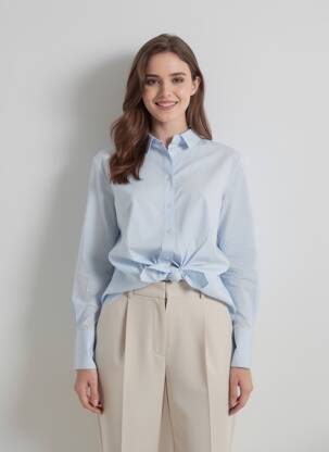 Chemisier tissage popeline manches longues bleu SOUVENIR femme