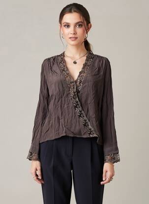 Blouse poignets boutonnés avec fente manches longues marron CHARLIE JOE femme