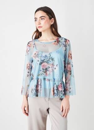 Top col rond manches 3/4 bleu ANTONELLO SERIO femme