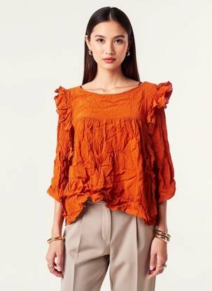 Blouse fermeture boutonnée au dos manches 3/4 orange MARYLEY femme