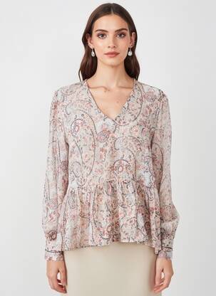 Blouse légère et transparente manches longues beige ANGELA DAVIS femme
