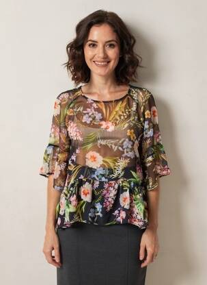 Blouse légère et transparente manches 3/4 noir ANGELA DAVIS femme