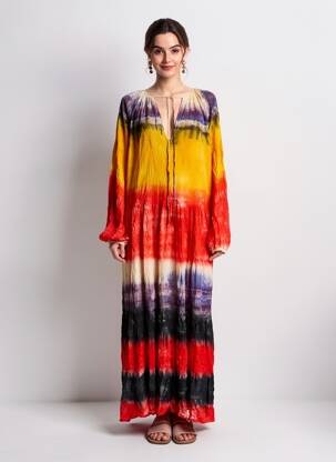 Robe longue manches longues manches longues jaune CHARLIE JOE femme