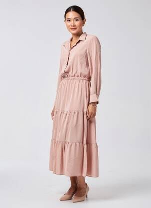 Robe longue manches longues manches longues rose SOUVENIR femme