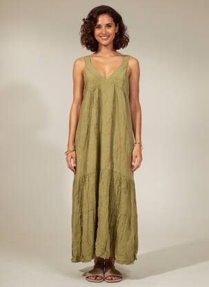 Robe longue coupe évasée fines bretelles vert MARYLEY femme