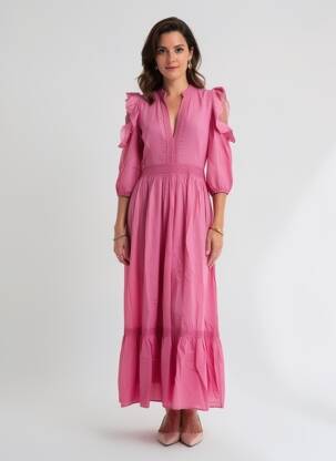 Robe longue tissage popeline manches longues rose KING KONG femme