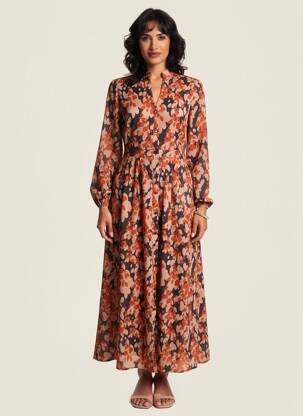 Robe longue manches longues manches longues orange MARYLEY femme
