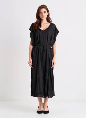 Robe mi-longue manches courtes manches courtes noir CHARLIE JOE femme