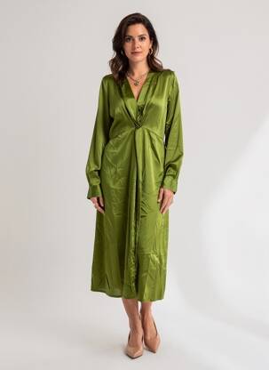 Robe mi-longue manches longues manches longues vert KING KONG femme