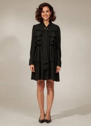 Robe courte manches longues manches longues noir MARYLEY femme