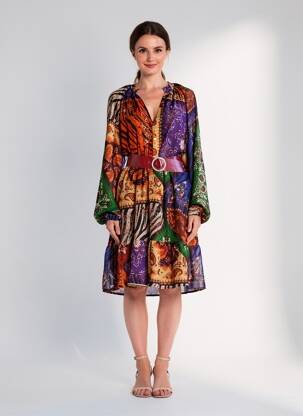 Robe mi-longue coupe fluide manches longues marron MARYLEY femme