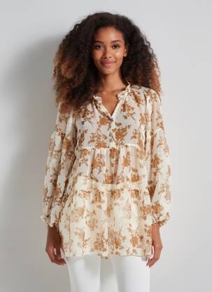 Tunique manches longues tissage crêpe beige ANTONELLO SERIO femme