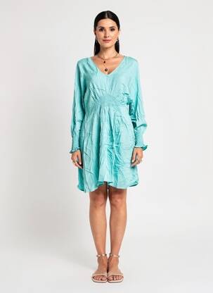 Robe mi-longue manches longues manches longues bleu ANGELA DAVIS femme