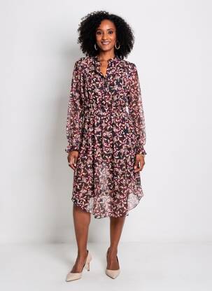 Robe mi-longue coupe fluide manches longues rouge MARYLEY femme