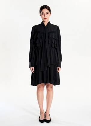 Robe courte manches longues manches longues noir MARYLEY femme