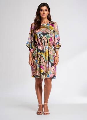 Robe mi-longue imprimé fleurs manches 3/4 violet KING KONG femme