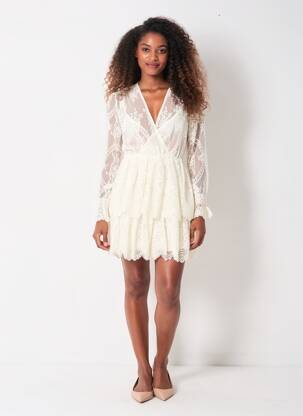 Robe courte manches longues manches longues beige SOUVENIR femme