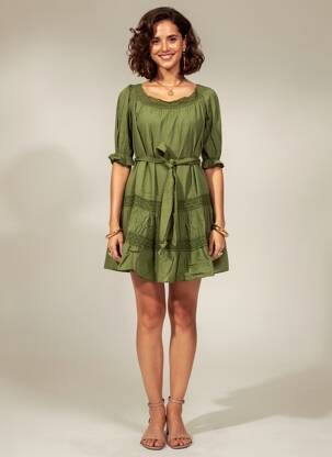 Robe courte manches 3/4 manches 3/4 vert KING KONG femme