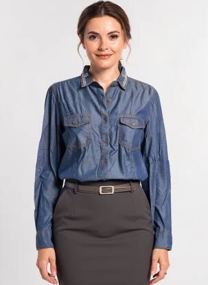 Chemisier coupe cintrée manches longues bleu SAVI femme