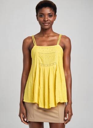 Top col carré fines bretelles jaune BELLAWAY femme