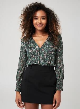 Chemisier imprimé fleurs manches longues vert CHARLIE JOE femme