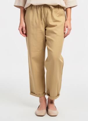 Pantalon droit tissage popeline taille normale beige CHARLIE JOE femme