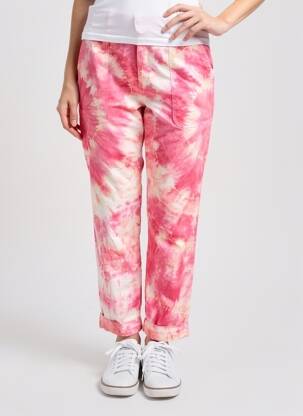 Pantalon droit tissage popeline taille haute rose CHARLIE JOE femme