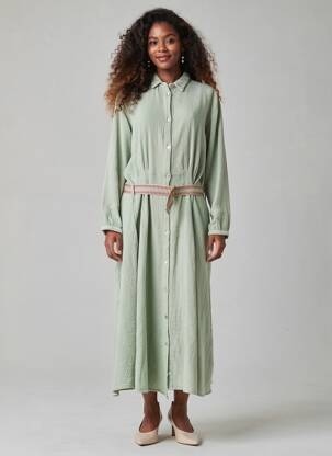 Robe longue manches longues manches longues vert LOUIZON femme