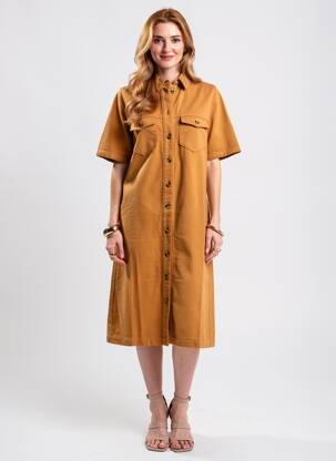 Robe mi-longue manches courtes manches courtes orange LABDIP femme