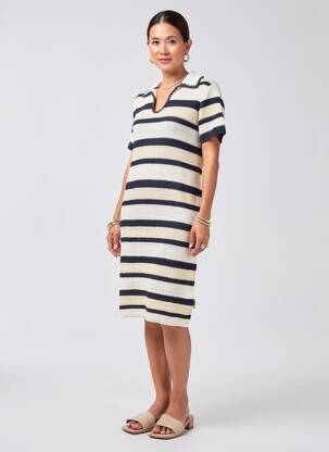 Robe mi-longue tissage crêpe manches courtes bleu ARMEDANGELS femme