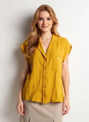 Chemisier tissage crêpe manches courtes jaune GRAINE femme