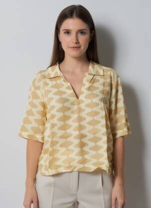 Blouse tissage crêpe manches courtes beige OASIS femme