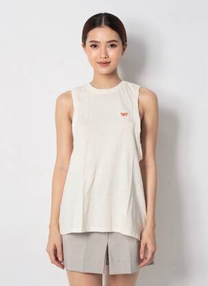 Débardeur coupe droite sans manche beige SUPERDRY femme