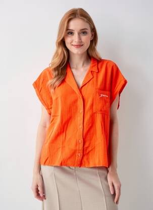 Chemisier tissage crêpe manches courtes orange GRAINE femme