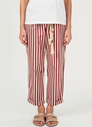 Pantalon droit tissage popeline taille normale rouge MARYLEY femme