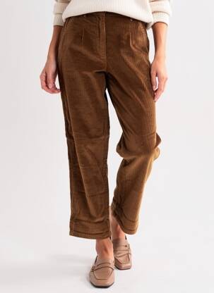 Pantalon chino fermeture zippée sous rabat avec crochet taille haute marron CHARLIE JOE femme