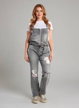 Salopette poches manches 3/4 gris MARYLEY femme