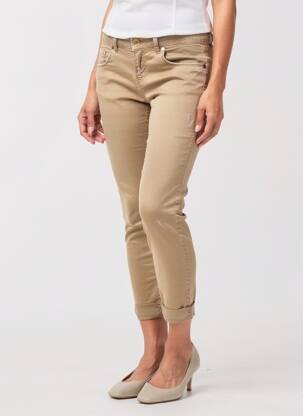 Pantalon 7/8 fermeture zippée sous rabat boutonné taille normale beige BELLAWAY femme