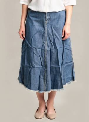 Jupe mi-longue stretch bleu ALMANEGRA femme