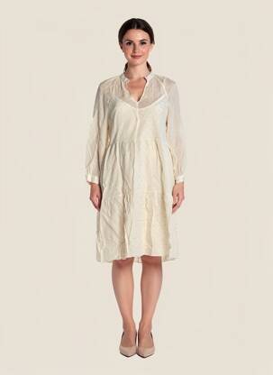 Robe mi-longue coupe fluide manches longues beige ANGELA DAVIS femme
