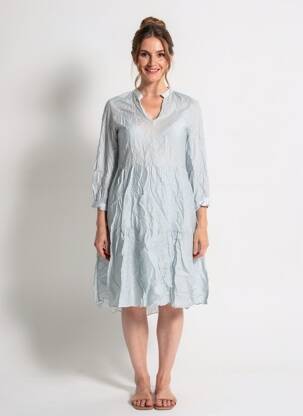 Robe mi-longue coupe fluide manches longues bleu ANGELA DAVIS femme