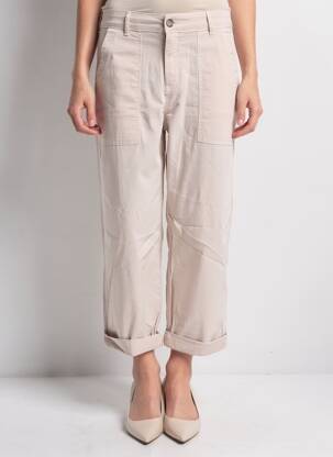 Pantalon droit stretch taille haute beige ALMANEGRA femme