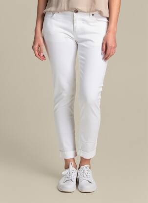 Pantalon slim tissage popeline taille normale blanc ALMANEGRA femme