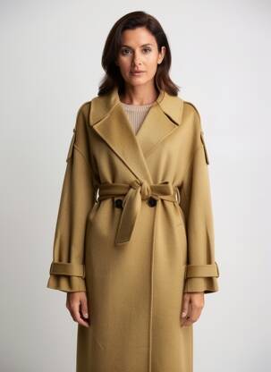 Manteau long coupe cintrée sans capuche vert YAYA femme