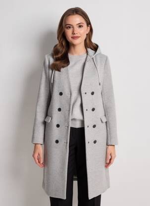 Manteau long a capuche a capuche gris IKKS femme
